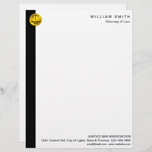 Procureur van de advocatuur Law Black Gold Scale Briefhoofd (Voorkant / Achterkant)