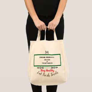 Produce Monogram Rode Hart Boodschappen Omkeerbaar Tote Bag