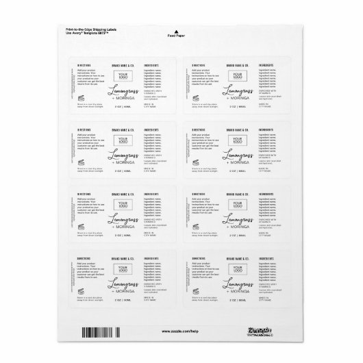  Product Customizable white & Black Label (Full Sheet)