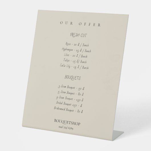 Product- en prijslijst voetafdruk reclamebord met voetstuk (Voorkant)