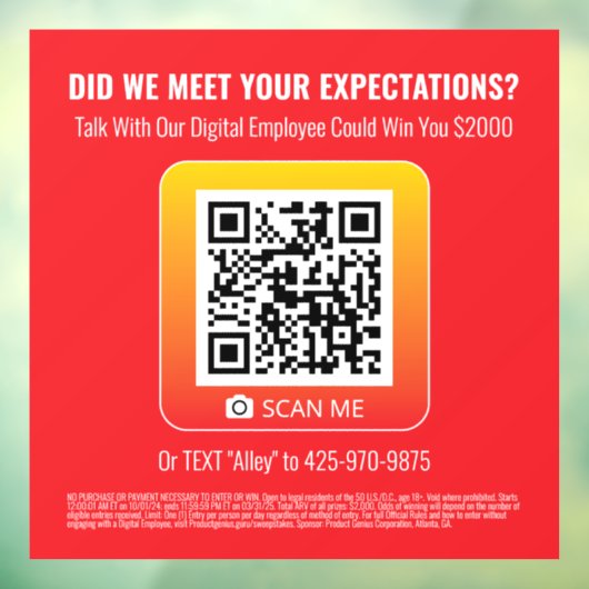 Product Genius Rood 8x8 Window Cling - Sweepstakes Raamsticker (Vel 3)