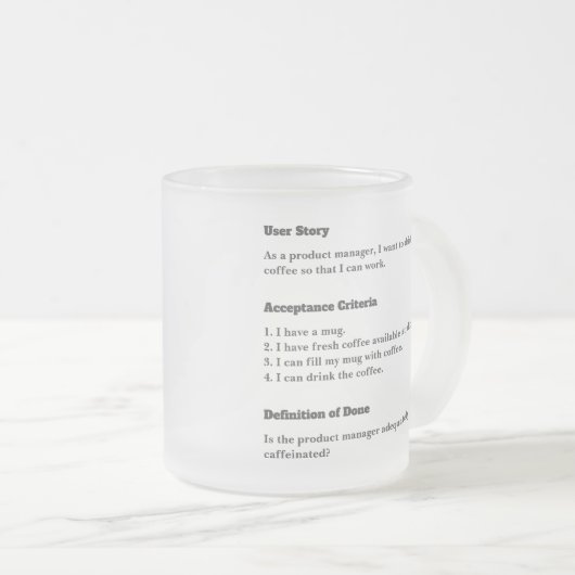 Product Manager Gebruikersverhaal Agile Scrum Matglas Koffiemok (Voorkant rechts)