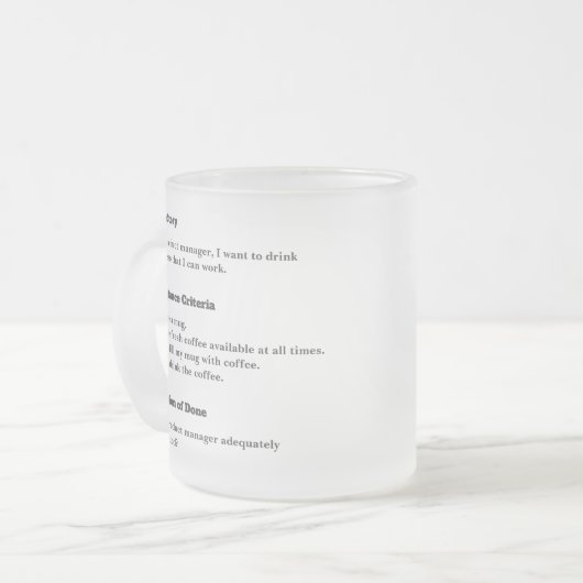 Product Manager Gebruikersverhaal Agile Scrum Matglas Koffiemok (Voorkant links)