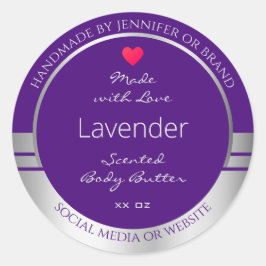 Product Verpakkingsetiketten Paarse en Zilveren Ronde Sticker