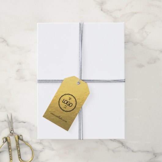 Productbeschrijving van bedrijf Logo Gold Winkel Q Cadeaulabel (Met Touw)