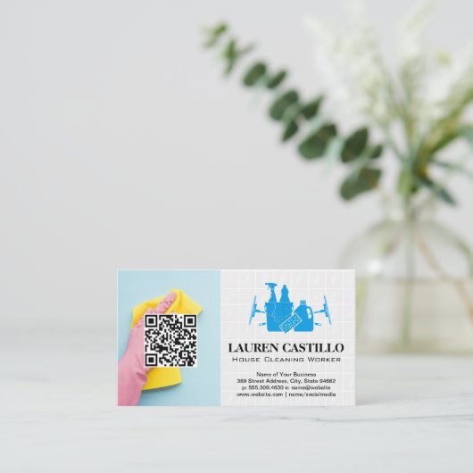 Producten voor huisreiniging | QR Scan Visitekaart Visitekaartje (Staand voorkant)