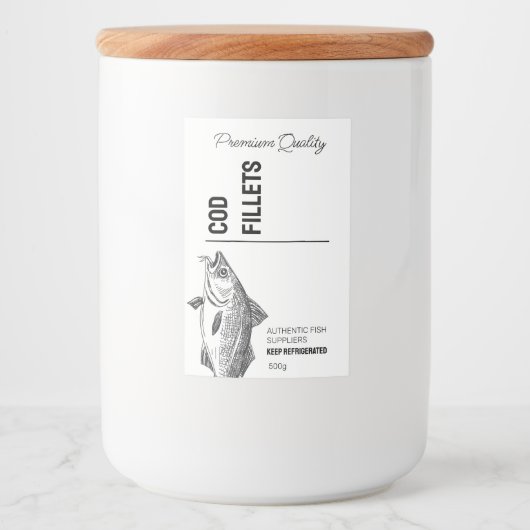 Productetiket kabeljauwvisfilets voedselcontainer etiket (Voorkant)