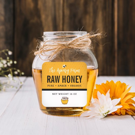 Productetiket ruwe honing vierkante sticker