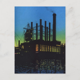 Productiefabriek bij zonsondergang, Vintage Zakeli Briefkaart