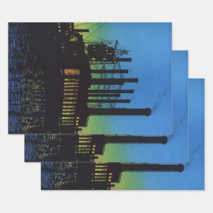 Productiefabriek op zonsondergang,  bedrijf inpakpapier vel