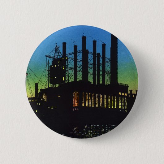 Productiefabriek op zonsondergang,  bedrijf ronde button 5,7 cm (Voorkant)
