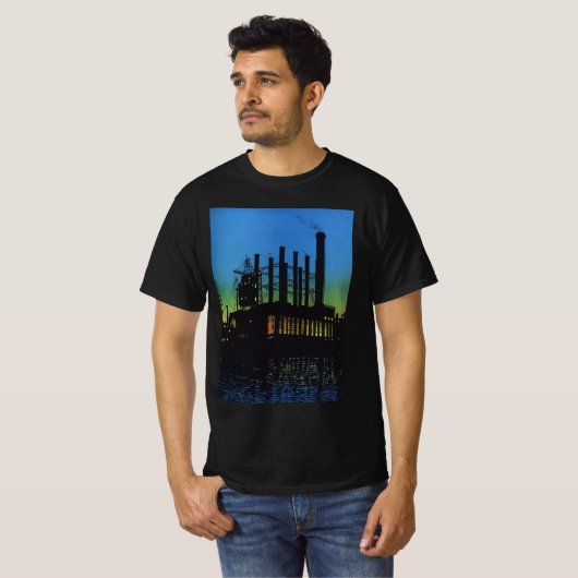 Productiefabriek op zonsondergang,  bedrijf t-shirt (Voorkant volledig)