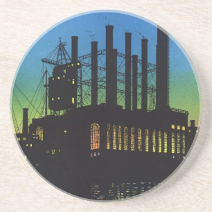 Productiefabriek op zonsondergang,  bedrijf zandsteen onderzetter