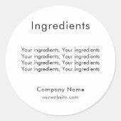 Productingrediënt met witte-bedrijfsetiket ronde sticker (Voorkant)