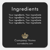 Productingrediënt vermelding zwart gouden kroon la vierkante sticker (Voorkant)