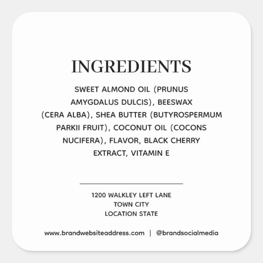 Productingrediënten Vierkante Sticker (Voorkant)