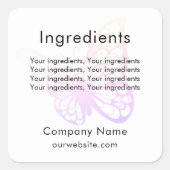 Productingrediëntenetiket vlinder vierkante sticker (Voorkant)