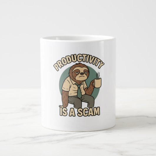Productiviteit is een oplichterij - Lazy Sloth Fun Grote Koffiekop (Voorkant)