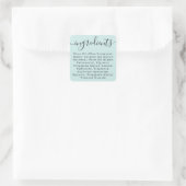 Productlabel Aqua blue script ingrediënt lijst Vierkante Sticker (Tas)