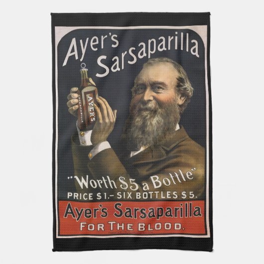  productlabel, Ayer's Sarsaparilla-Drink Theedoek (Verticaal)