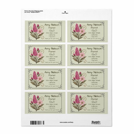 Productlabel, Bloemenwinkel, Bloemisterij. Etiket (Full Sheet)