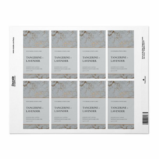 Productlabel Chic Sage Gold Grey Marble Candle Etiket (Full Sheet)