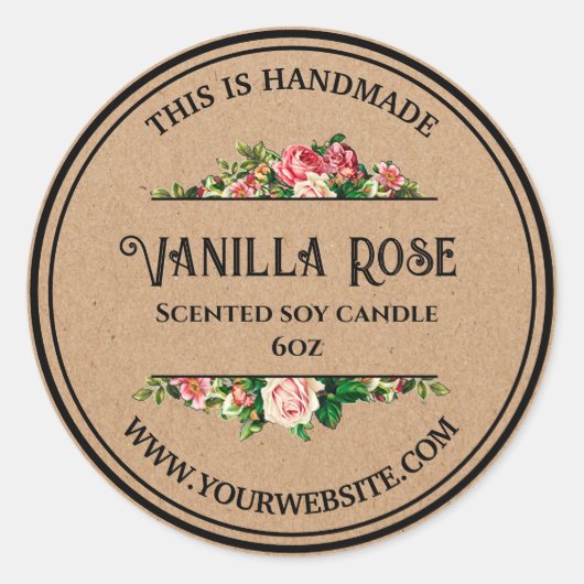 Productlabel Floral Rustic Kraft Paper Ronde Sticker (Voorkant)