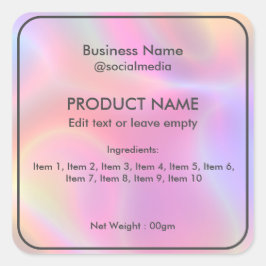 Productlabel Holografisch modern ingrediënt Vierkante Sticker