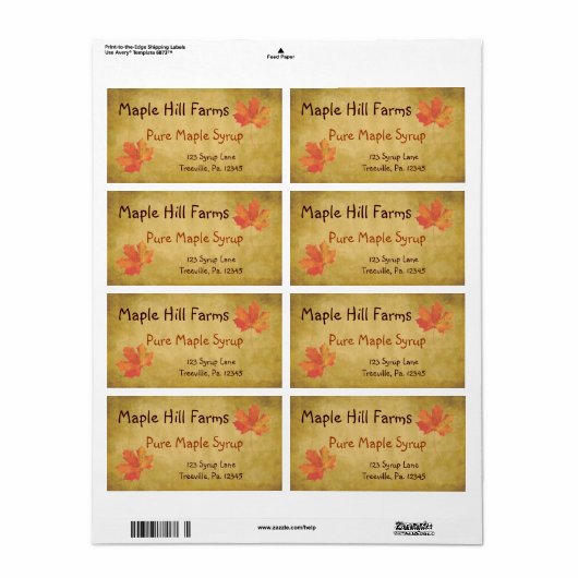 Productlabel Maple Leaves Maple Syrup Etiket (Full Sheet)