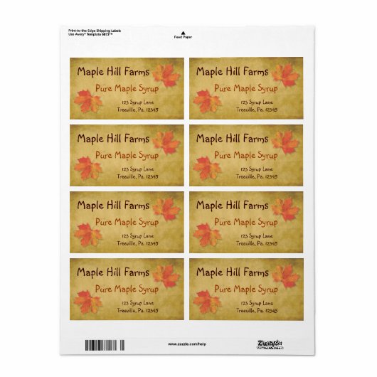 Productlabel Maple Leaves Maple Syrup Etiket (Full Sheet)