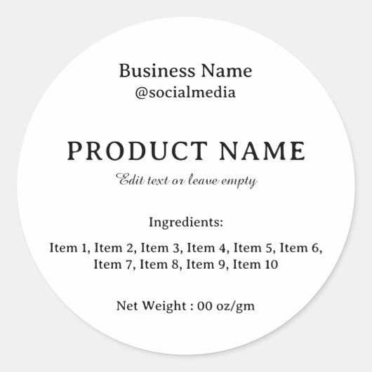 Productlabel Moderne ingrediënten Ronde Sticker (Voorkant)