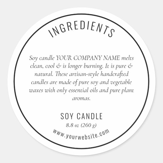 Productlabel Neutrale zwarte bestanddelen Ronde Sticker (Voorkant)