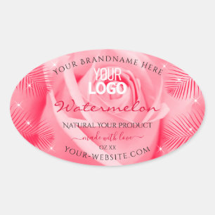 Productlabel Roze rode rode palmbladeren Voeg Logo Ovale Sticker