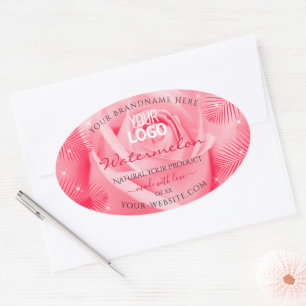 Productlabel Roze rode rode palmbladeren Voeg Logo Ovale Sticker
