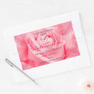 Productlabel Roze rode rode palmbladeren Voeg Logo Rechthoekige Sticker