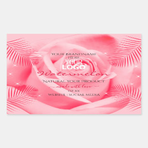 Productlabel Roze rode rode palmbladeren Voeg Logo Rechthoekige Sticker