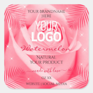 Productlabel Roze rode rode palmbladeren Voeg Logo Vierkante Sticker