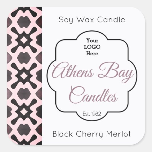 Productlabel Roze & Zwarte Geometrische Kandle Vierkante Sticker (Voorkant)