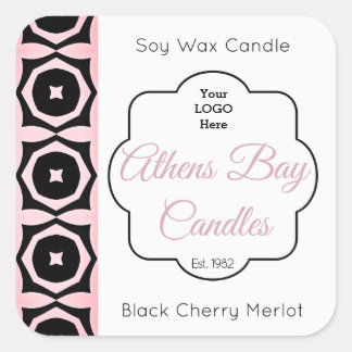 Productlabel Roze & Zwarte Geometrische Kandle Vierkante Sticker
