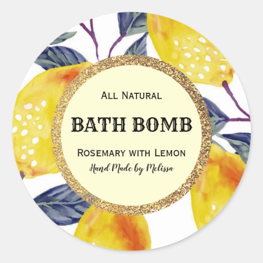 Productlabel waterverf Lemon & Foliage Bath Bomb Ronde Sticker (Voorkant)