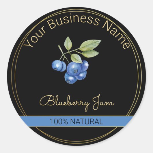 Productlabel zwart-gouden blauwbes ronde sticker (Voorkant)