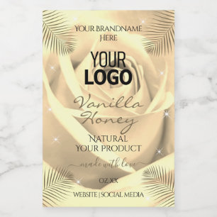 Productlabels Crème Beige Roos Palmbladeren Logo Voedselcontainer Etiket
