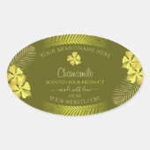 Productlabels gele Hawaiiaanse bloemen op mosterd Ovale Sticker (Voorkant)