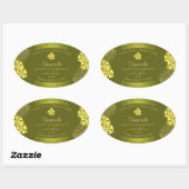 Productlabels gele Hawaiiaanse bloemen op mosterd Ovale Sticker (Vel)