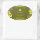 Productlabels gele Hawaiiaanse bloemen op mosterd Ovale Sticker (Tas)
