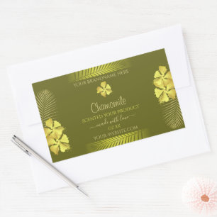 Productlabels gele Hawaiiaanse bloemen op mosterd Rechthoekige Sticker
