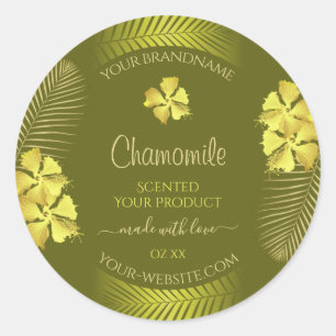 Productlabels gele Hawaiiaanse bloemen op mosterd Ronde Sticker