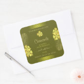 Productlabels gele Hawaiiaanse bloemen op mosterd Vierkante Sticker (Envelop)
