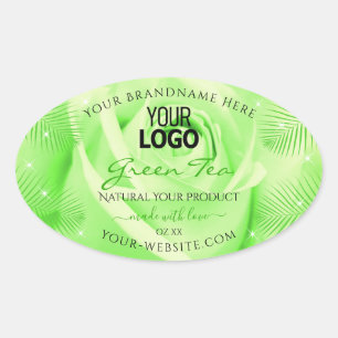 Productlabels Licht groen Roos Palm Leaves Logo Ovale Sticker