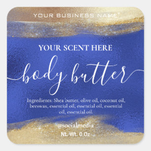 Productlabels voor bodybutter blauw en goud vierkante sticker